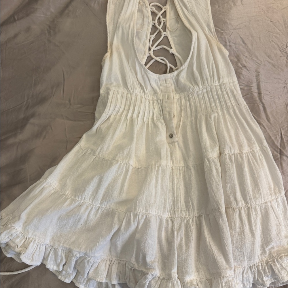 White Sleeveless Dress with Lace-Up Back